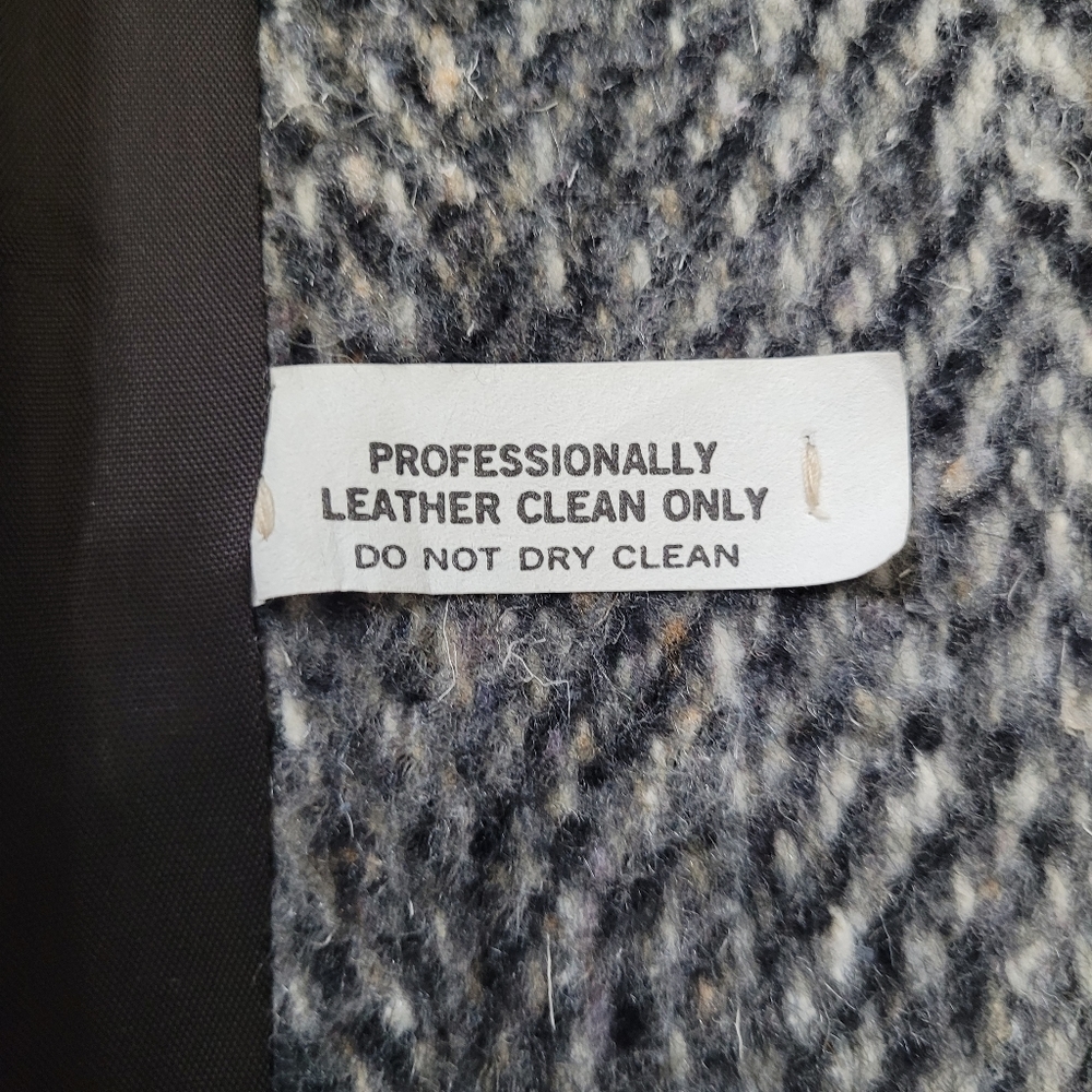 Vintage 80s wool leather tweed jacket coat oversized - Picture 10 of 16